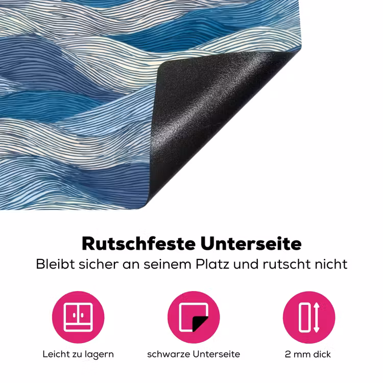 Getekend - Blauw - Wit - Golvend - Streepjes Inductie beschermer vinyl 3mm klein 276 -zzzzzzz-lf-onderkant