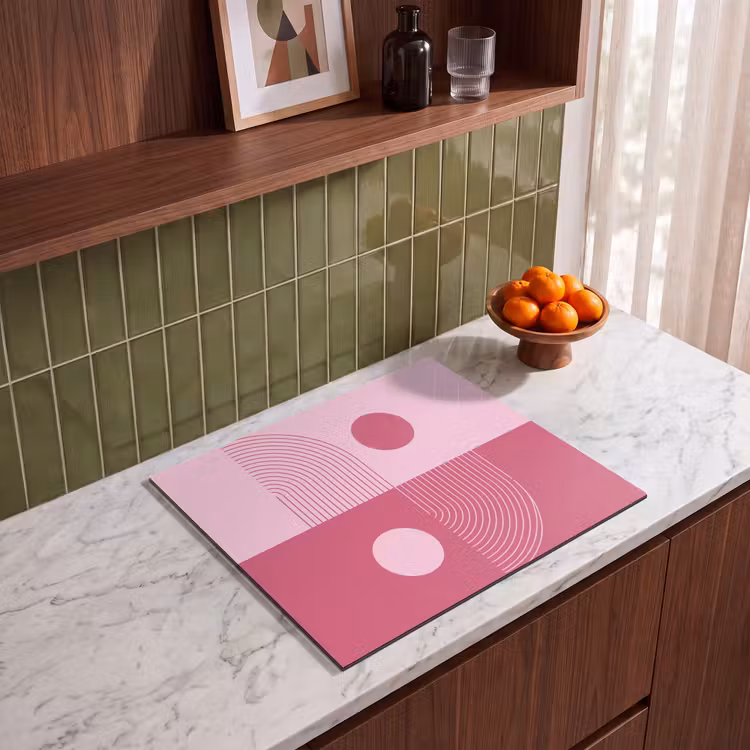 Geometrie - Patroon - Abstract - Roze - Modern Inductie beschermer vinyl 3mm middel -sfeer8