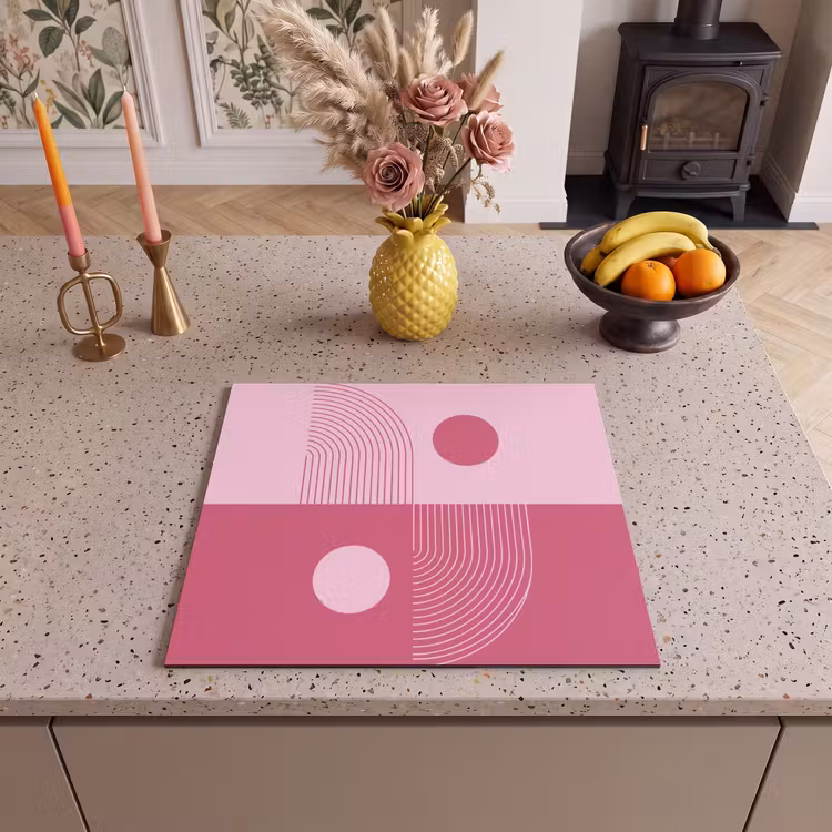 Geometrie - Patroon - Abstract - Roze - Modern Inductie beschermer vinyl 3mm middel -sfeer3
