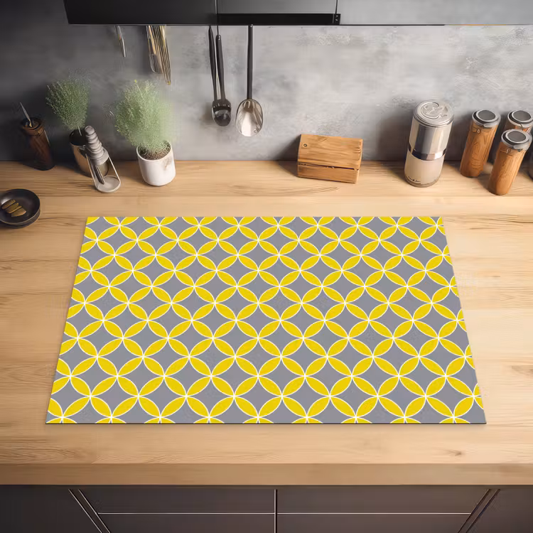 Geometrisch - Cirkels - Modern - Grijs - Geel Inductie beschermer vinyl 3mm klein 276 -sfeer5
