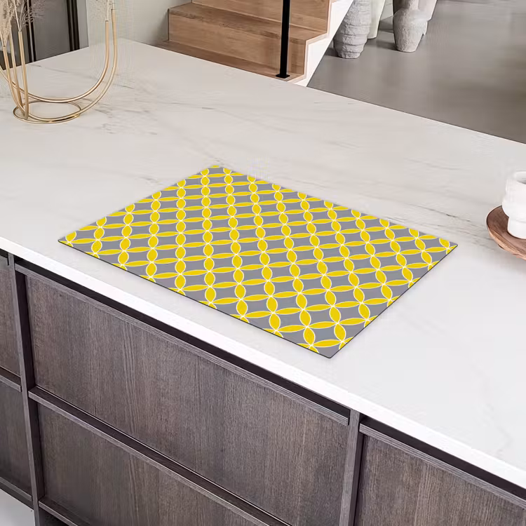 Geometrisch - Cirkels - Modern - Grijs - Geel Inductie beschermer vinyl 3mm klein 276 -sfeer8