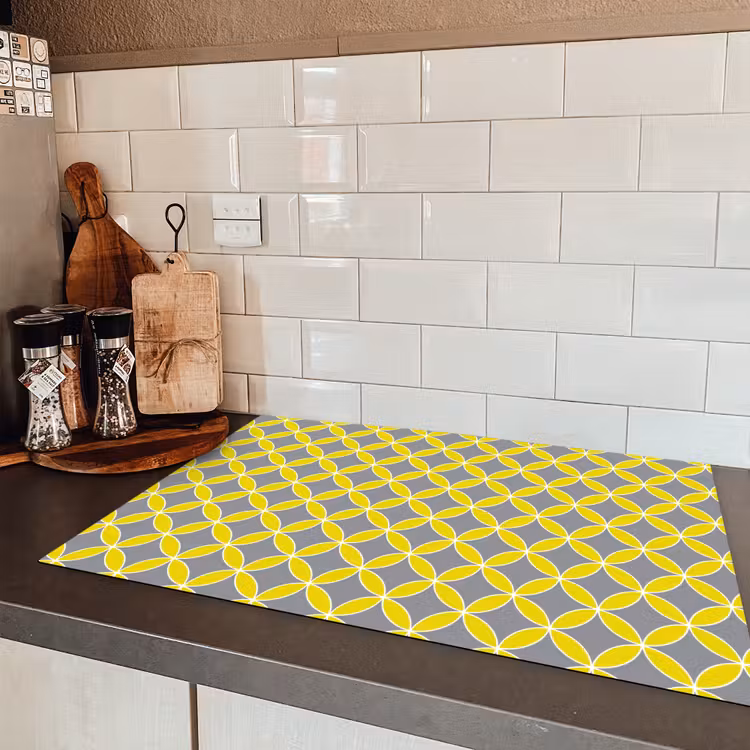 Geometrisch - Cirkels - Modern - Grijs - Geel Inductie beschermer vinyl 3mm klein 276 -sfeer3