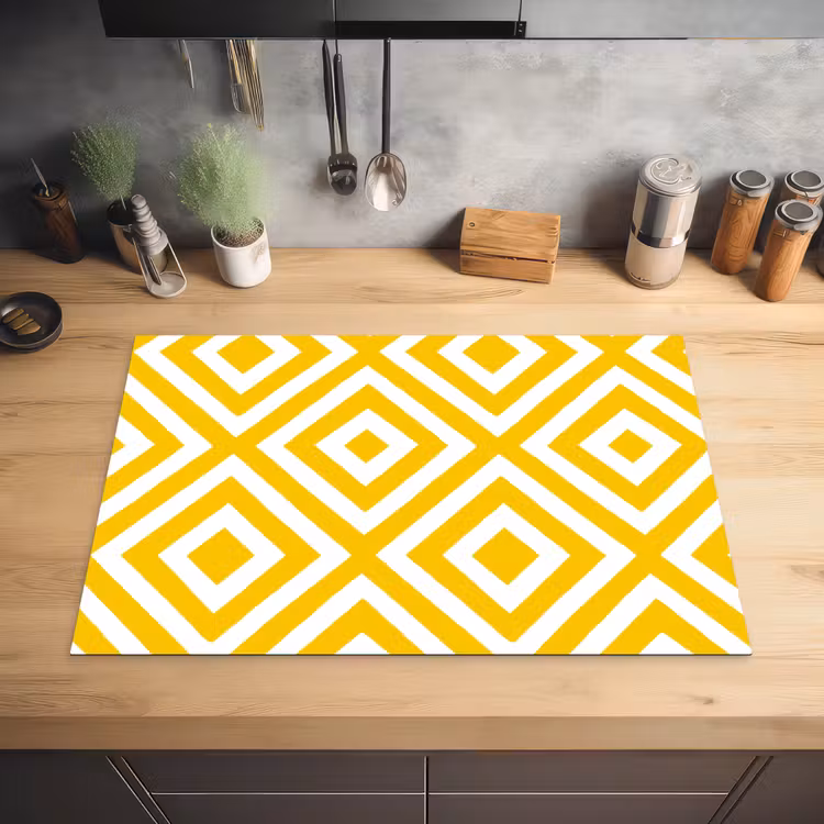 Geometrisch - Lijnen - Modern - Geel - Wit Inductie beschermer vinyl 3mm klein 276 -sfeer5
