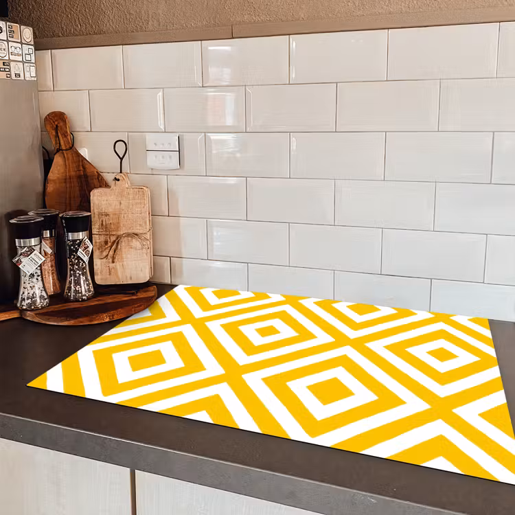 Geometrisch - Lijnen - Modern - Geel - Wit Inductie beschermer vinyl 3mm klein 276 -sfeer3