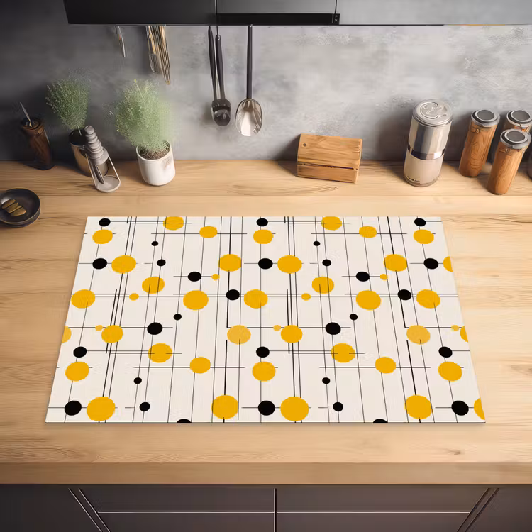Geometrisch - Retro - Lijnen - Okergeel - Zwart Inductie beschermer vinyl 3mm klein 276 -sfeer5