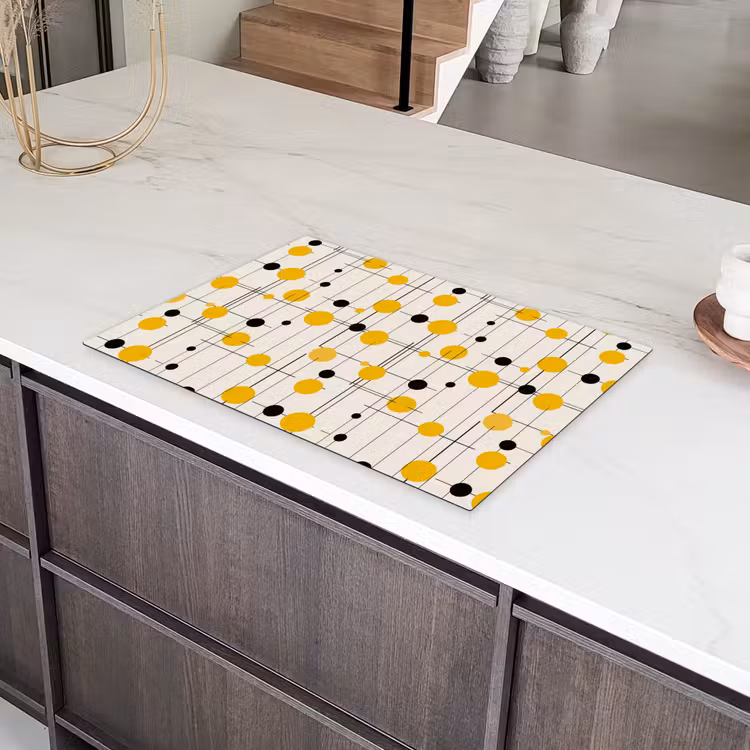 Geometrisch - Retro - Lijnen - Okergeel - Zwart Inductie beschermer vinyl 3mm klein 276 -sfeer8