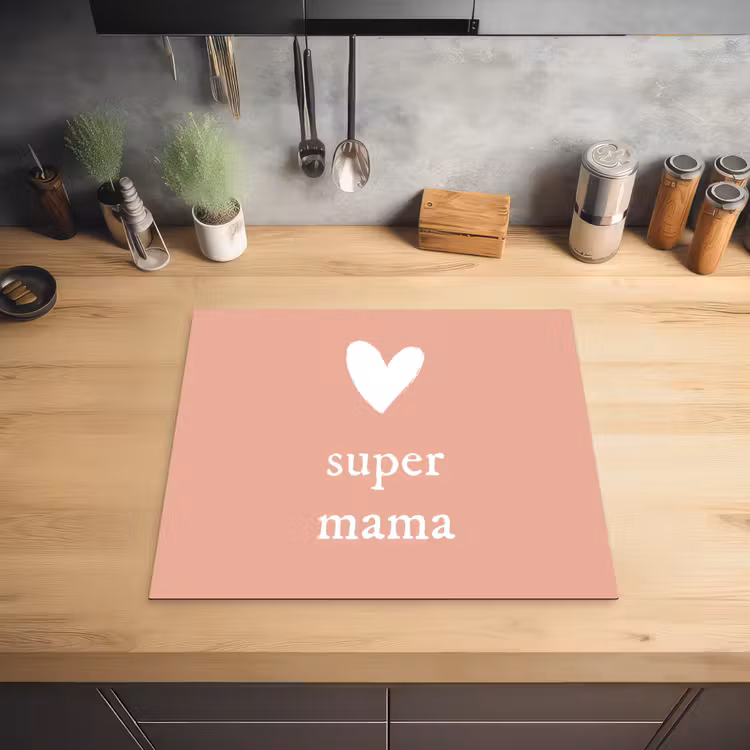 Presentje voor Moederdag super mama lichtroze/wit Inductie beschermer vinyl 3mm middel -sfeer5