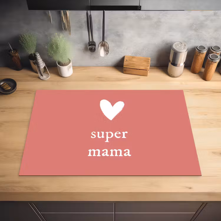 Presentje voor Moederdag super mama roze/wit Inductie beschermer vinyl 3mm klein -sfeer5