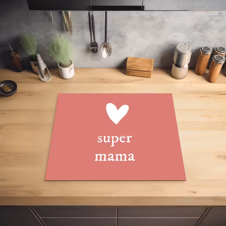 Presentje voor Moederdag super mama roze/wit Inductie beschermer vinyl 3mm middel -sfeer5