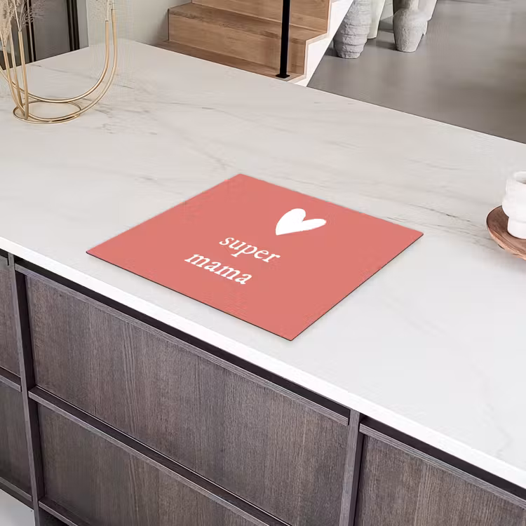 Presentje voor Moederdag super mama roze/wit Inductie beschermer vinyl 3mm middel -sfeer8