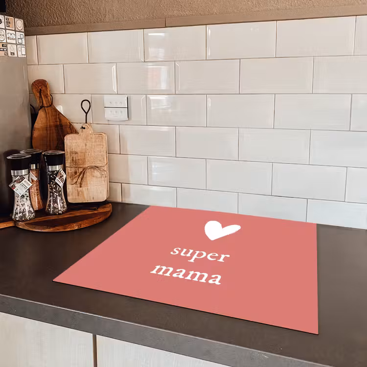 Presentje voor Moederdag super mama roze/wit Inductie beschermer vinyl 3mm middel -sfeer3