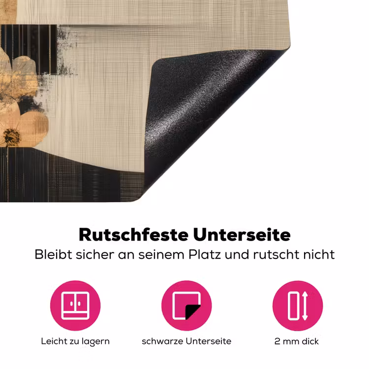 Gezicht - Bloemen - Zwart - Vrouw Inductie beschermer vinyl 3mm klein -zzzzzzz-lf-onderkant
