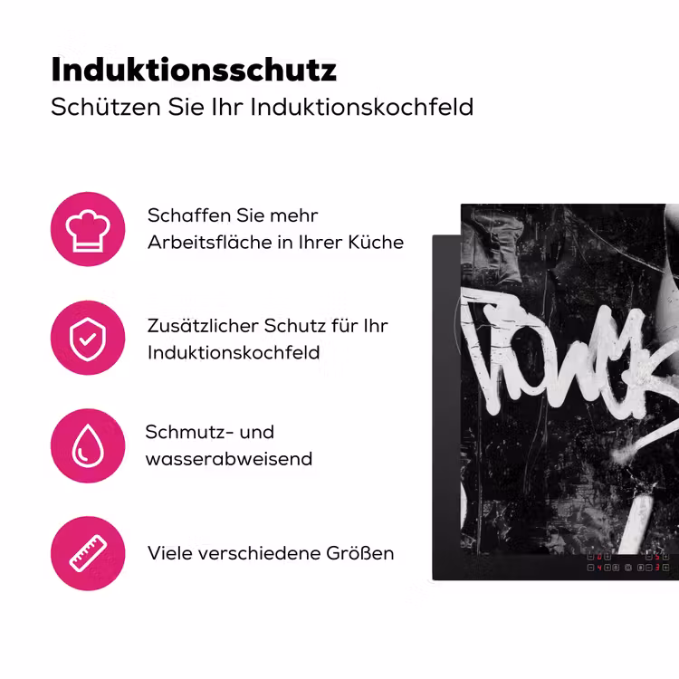 Gezicht - Mond - Graffiti - Zwart Inductie beschermer vinyl 3mm klein -zzzzzzz-lf-ups