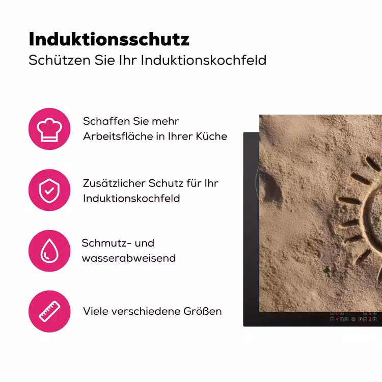 Gezichtje - Zon - Zand - Getekend Inductie beschermer vinyl 3mm klein -zzzzzzz-lf-ups