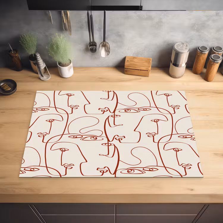 Gezichten - Abstract - Rood - Beige Inductie beschermer vinyl 3mm klein 276 -sfeer5