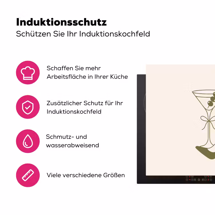 Drank - Martini - Hoge hak - Mode - Groen Inductie beschermer vinyl 3mm middel -zzzzzzz-lf-ups