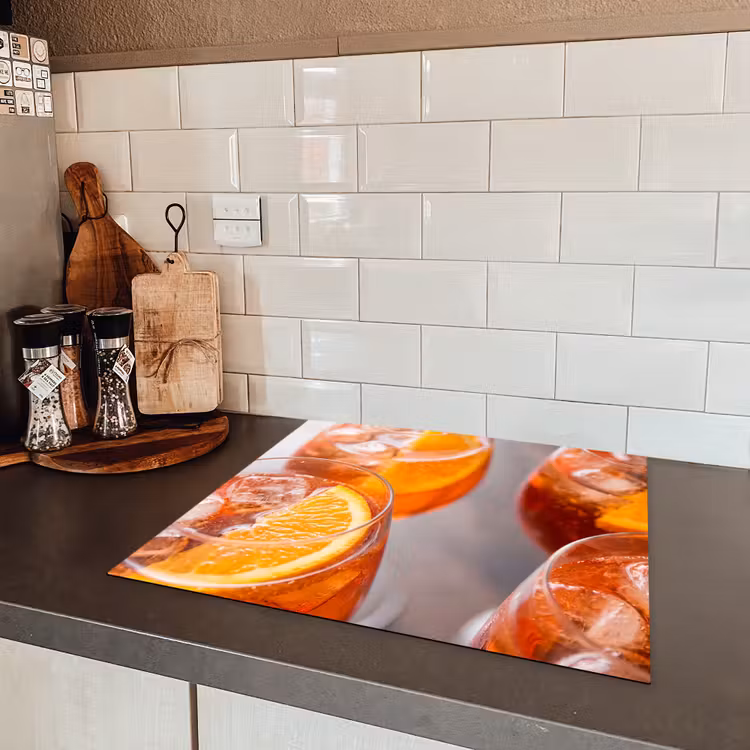 Drank - Sinaasappel - IJs - Zomer - Oranje Inductie beschermer vinyl 3mm middel -sfeer3
