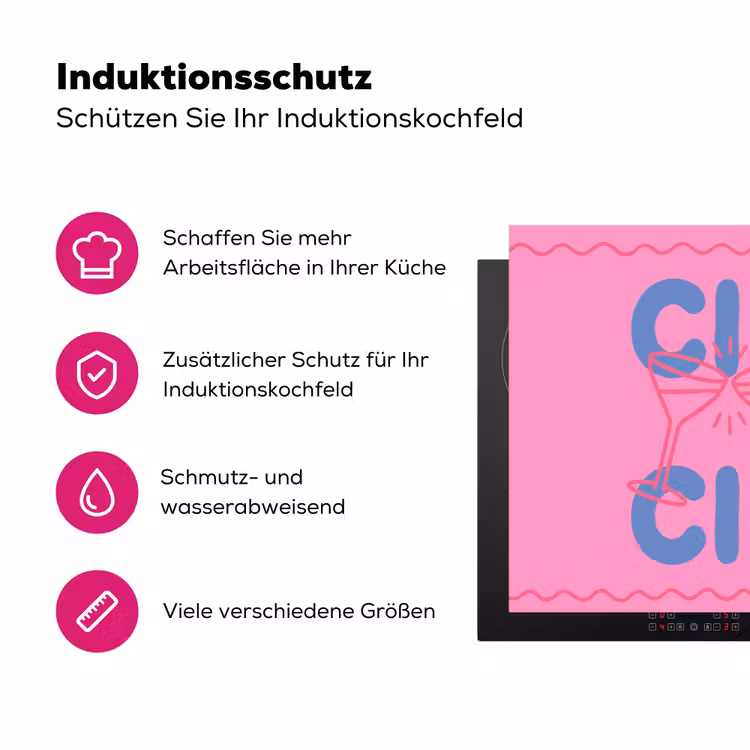 Drank - Glazen - Proost - Modern - Roze Inductie beschermer vinyl 3mm middel -zzzzzzz-lf-ups