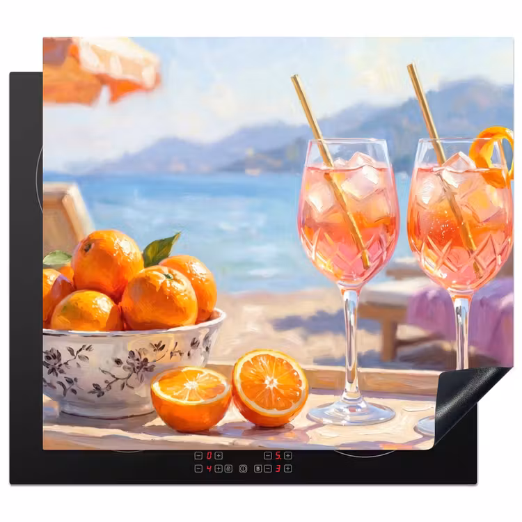 Drank - Glazen - Strand - Zomer - Oranje Inductie beschermer vinyl 3mm middel -3d