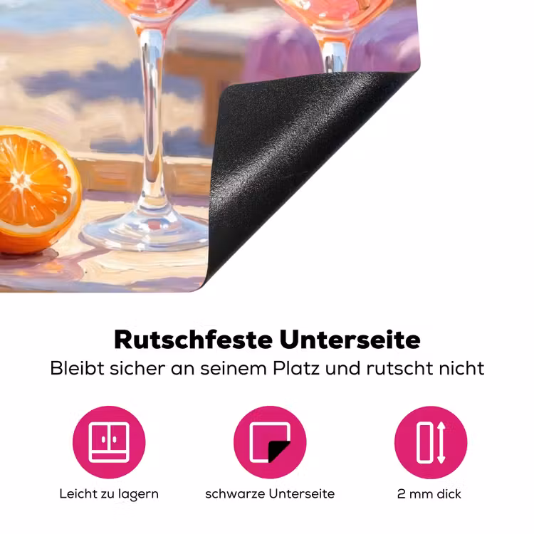 Drank - Glazen - Strand - Zomer - Oranje Inductie beschermer vinyl 3mm middel -zzzzzzz-lf-onderkant