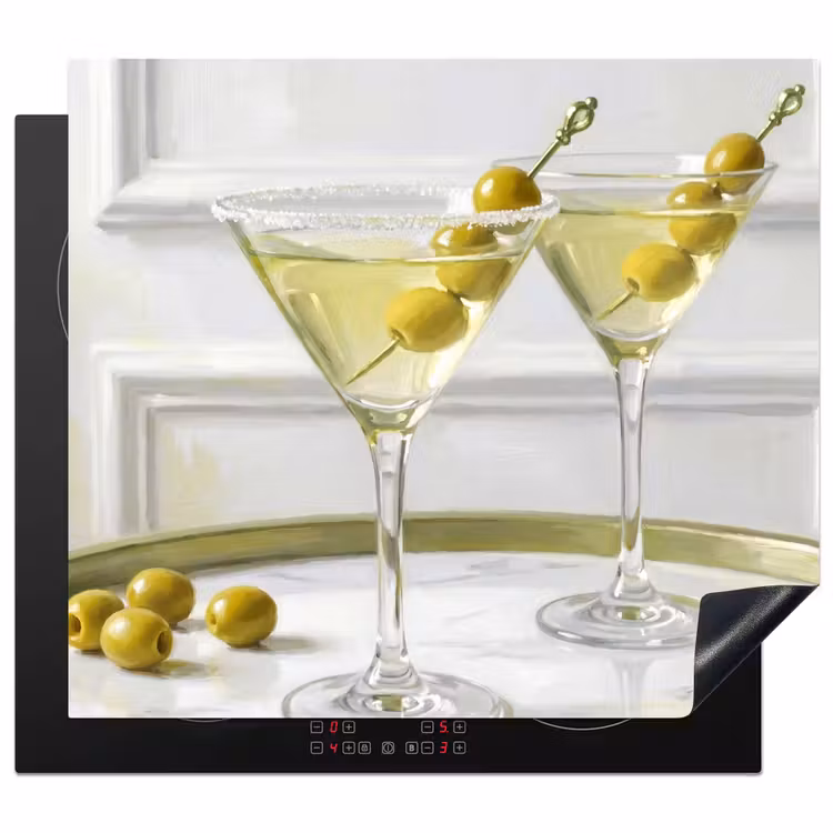 Drank - Martini - Olijven - Modern - Wit Inductie beschermer vinyl 3mm middel -3d