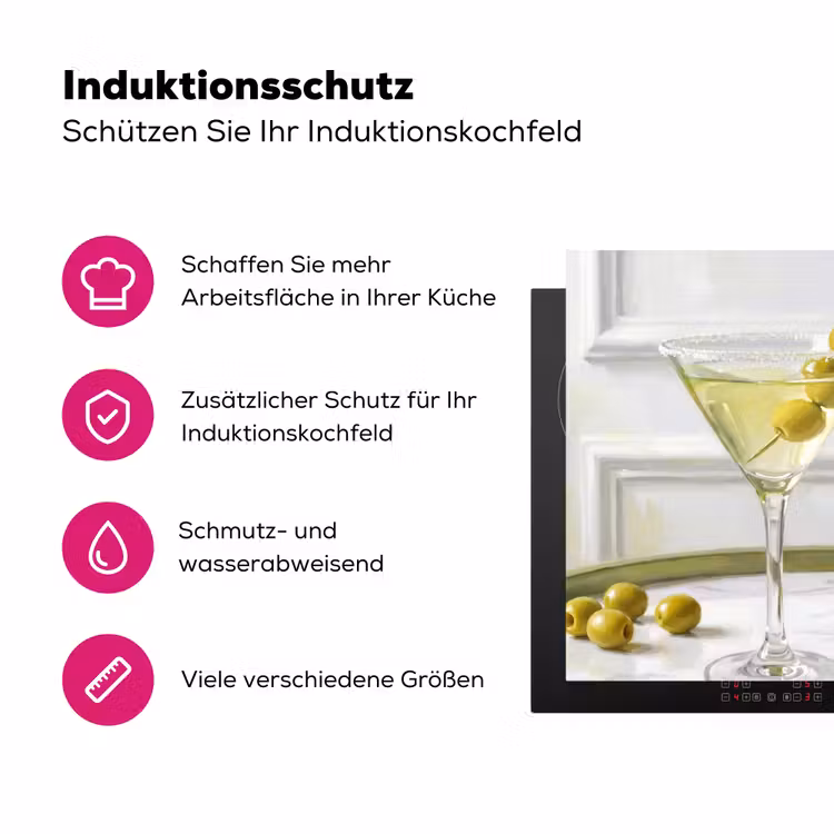 Drank - Martini - Olijven - Modern - Wit Inductie beschermer vinyl 3mm middel -zzzzzzz-lf-ups