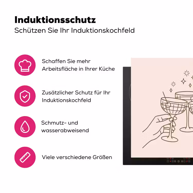 Drankjes - Feest - Proosten - Minimalistisch - Groen Inductie beschermer vinyl 3mm middel -zzzzzzz-lf-ups