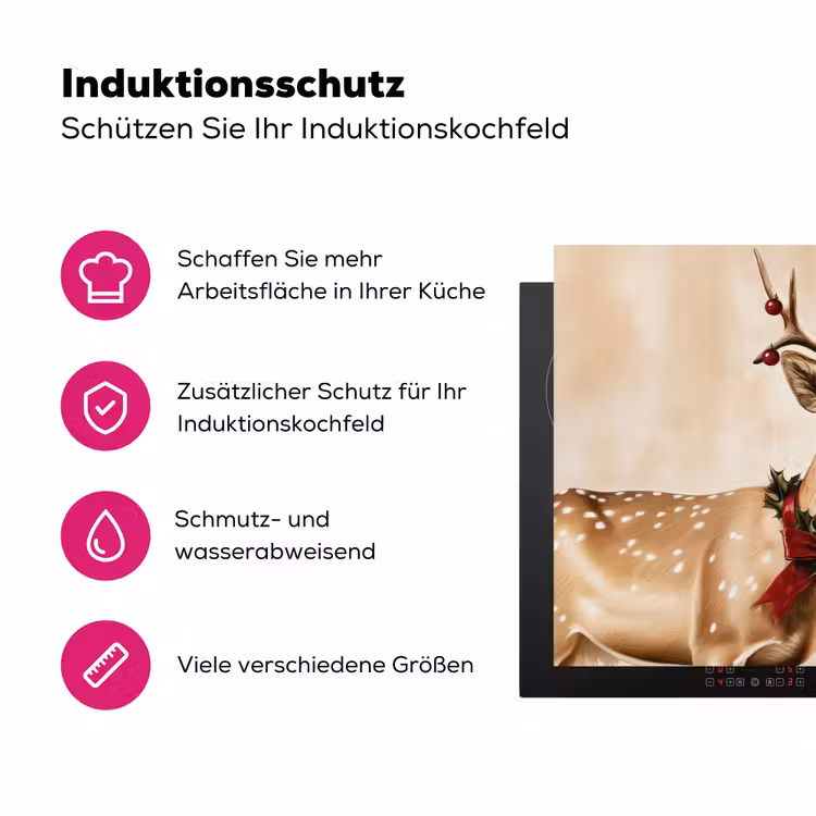 Gewei - Kerst - Rendier - Rood Inductie beschermer vinyl 3mm klein -zzzzzzz-lf-ups