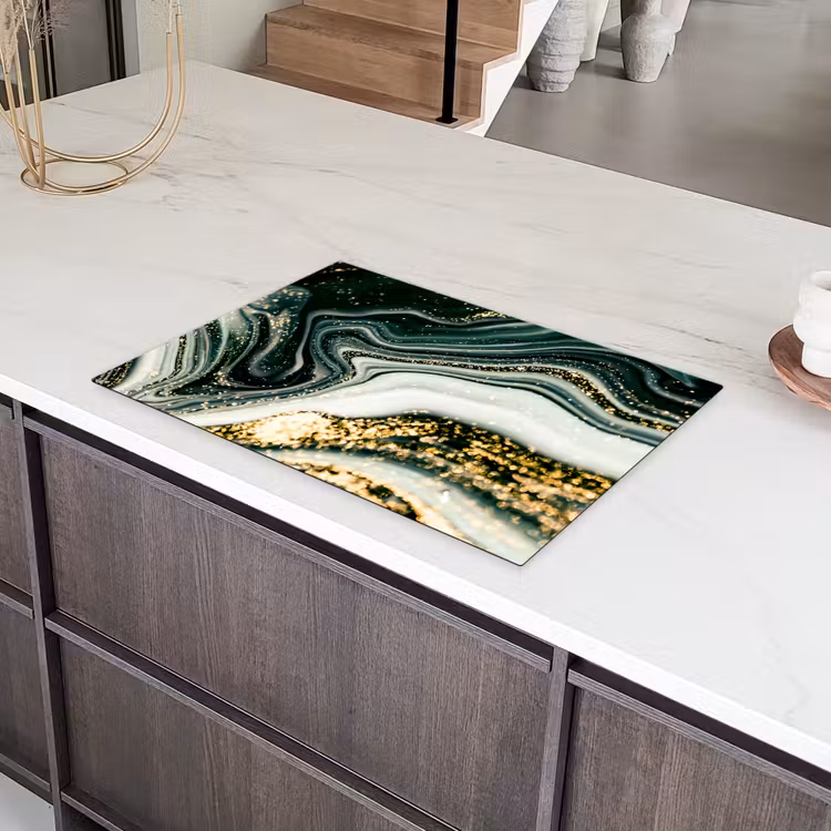 Golvend Marmer met Gouden Glans Inductie beschermer vinyl 3mm klein -sfeer8