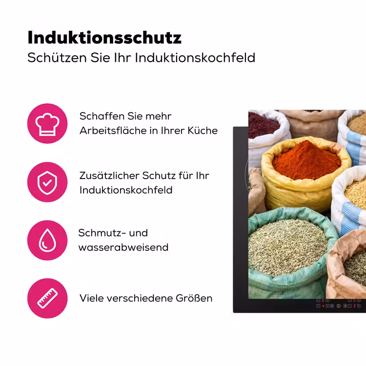 Herdabdeckplatte - Gewürze – Beutel – Markt - Kruiden - Zakken - Markt Inductie beschermer vinyl 3mm middel