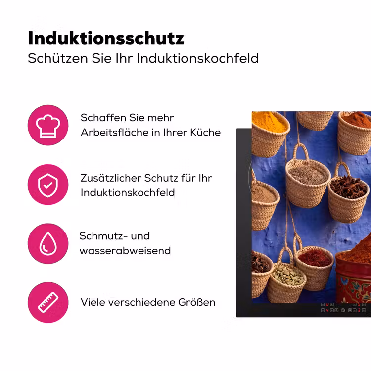 Herdabdeckplatte - Gewürze – Körbe – Markt - Kruiden - Manden - Markt Inductie beschermer vinyl 3mm middel