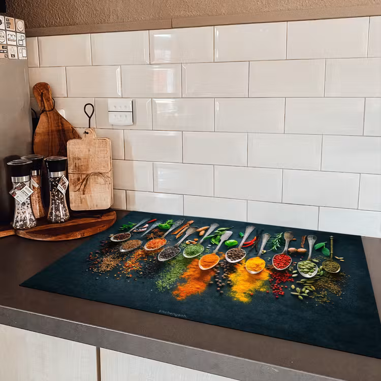 Kruiden - Lepels - Kleurrijk Inductie beschermer vinyl 3mm klein -sfeer3
