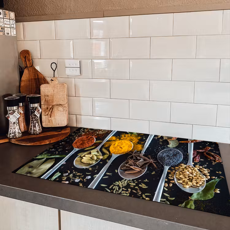 Kruiden - Lepel - Specerijen - Zwart - Keuken Inductie beschermer vinyl 3mm klein -sfeer3