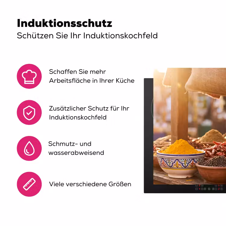Herdabdeckplatte - Gewürze – Markt – Bunt - Specerijen - Markt - Kleurrijk Inductie beschermer vinyl 3mm middel