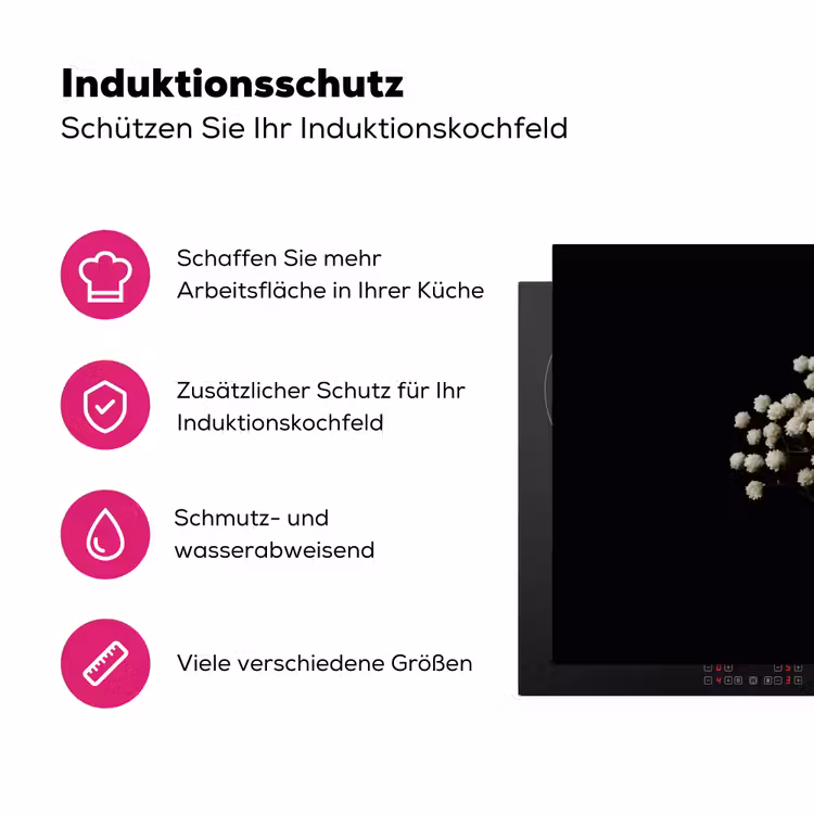 Gipskruid - Bloemetjes - Wit - Minimalistisch Inductie beschermer vinyl 3mm klein -zzzzzzz-lf-ups