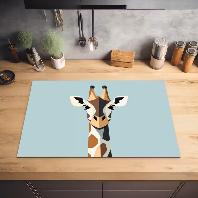 Giraffe - Illustratie - Bruin - Minimalistisch Inductie beschermer vinyl 3mm klein -sfeer5