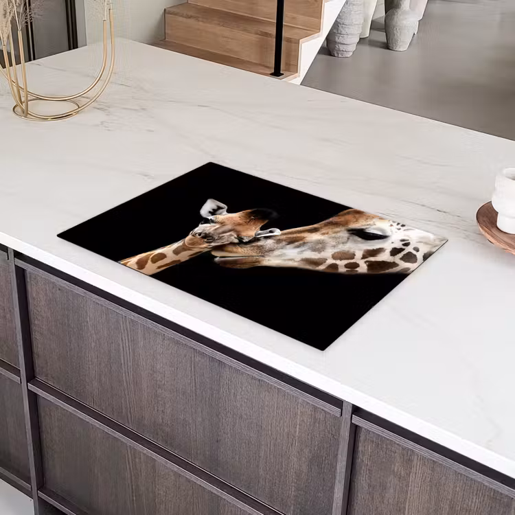 Giraffe - Dieren - Zwart - Portret - Dieren Inductie beschermer vinyl 3mm klein -sfeer8