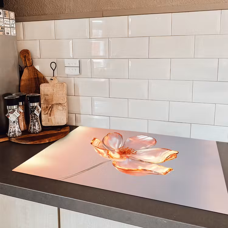 Glazen - Bloem - Roze Inductie beschermer vinyl 3mm klein -sfeer3