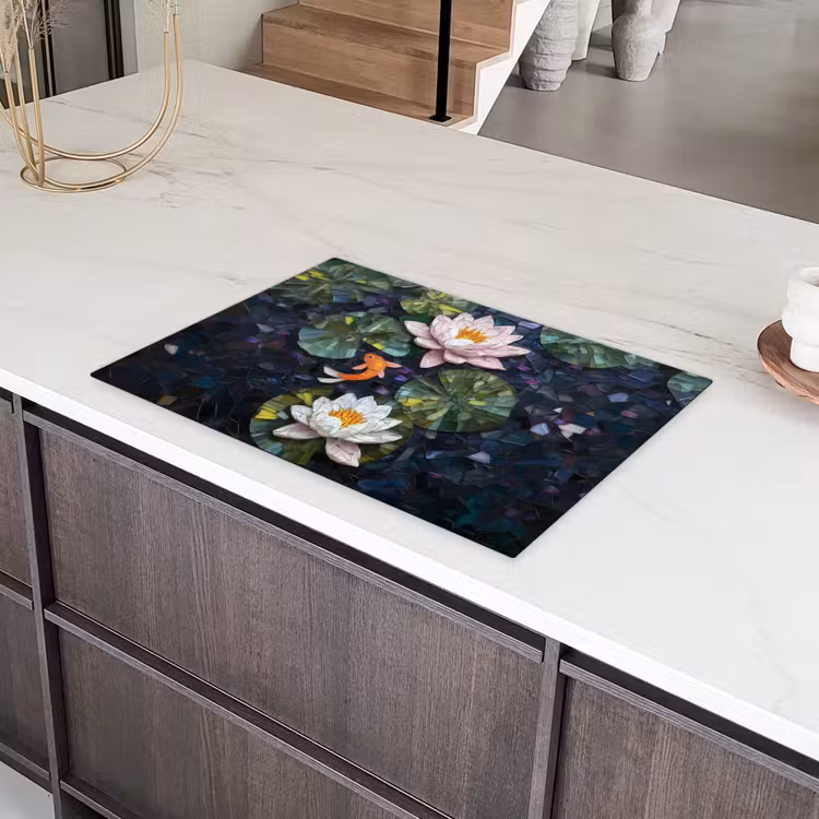Glasstukjes - Leliebladeren - Vis - Oranje Inductie beschermer vinyl 3mm klein -sfeer8