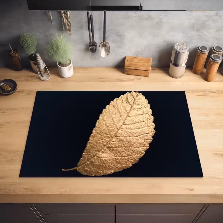 Goud - Bladeren - Zwart - Planten - Luxe - Natuur Inductie beschermer vinyl 3mm klein -sfeer5