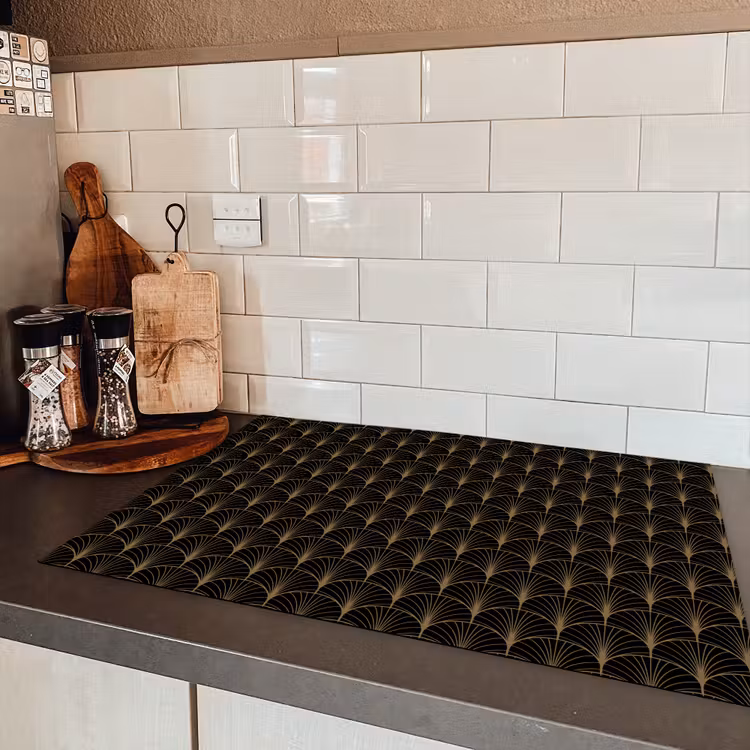 Gouden - Waaiers - Zwart Inductie beschermer vinyl 3mm klein 276 -sfeer3