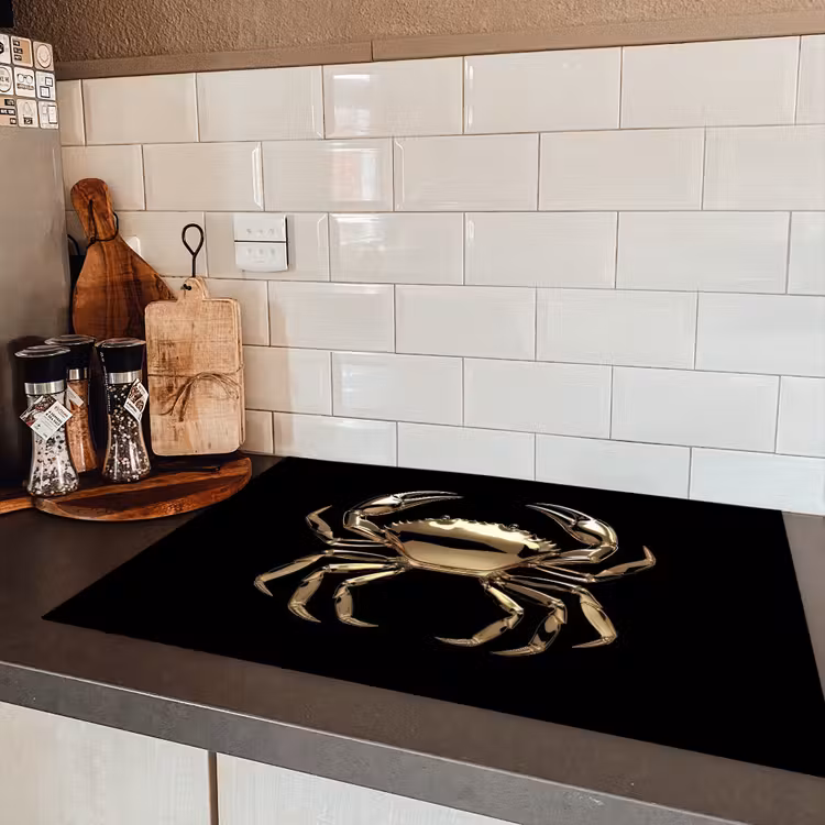 Goud - Krab - Dieren - Zwart Inductie beschermer vinyl 3mm klein -sfeer3