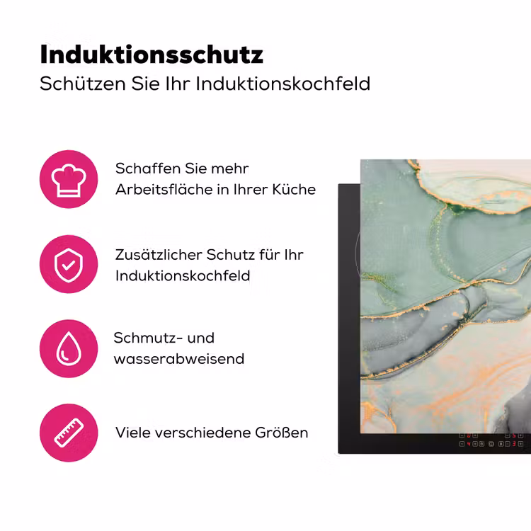 Goud - Marmer - Groen - luxe - Glitter - Marmerlook Inductie beschermer vinyl 3mm klein -zzzzzzz-lf-ups