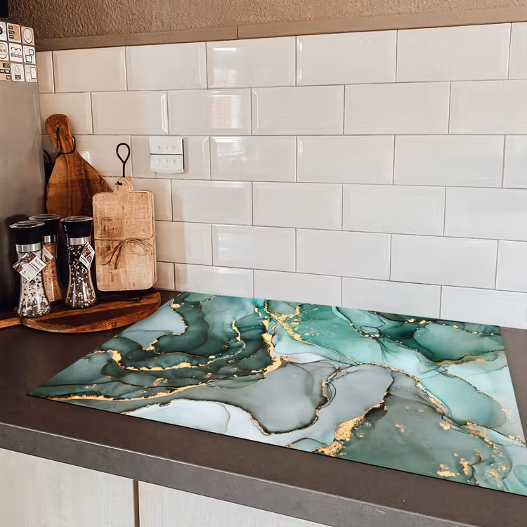 Goud - Marmer - Groen - Luxe - Marmerlook - Grijs Inductie beschermer vinyl 3mm klein -sfeer3