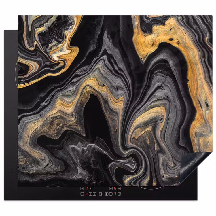 Goud - Marmer - Zwart Inductie beschermer vinyl 3mm middel -3d