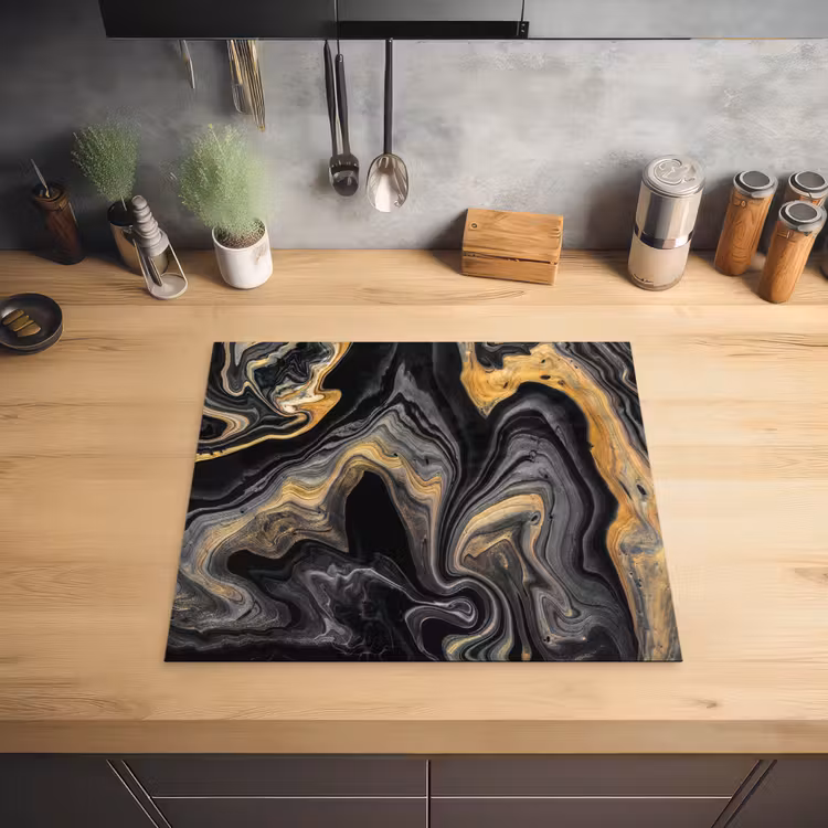 Goud - Marmer - Zwart Inductie beschermer vinyl 3mm middel -sfeer5
