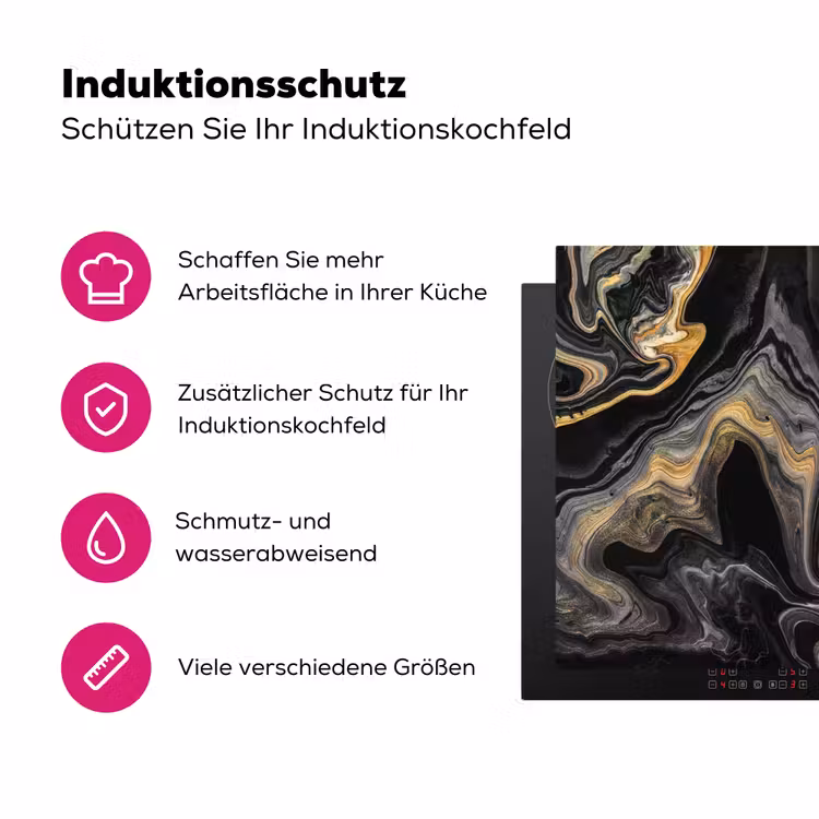 Goud - Marmer - Zwart Inductie beschermer vinyl 3mm middel -zzzzzzz-lf-ups