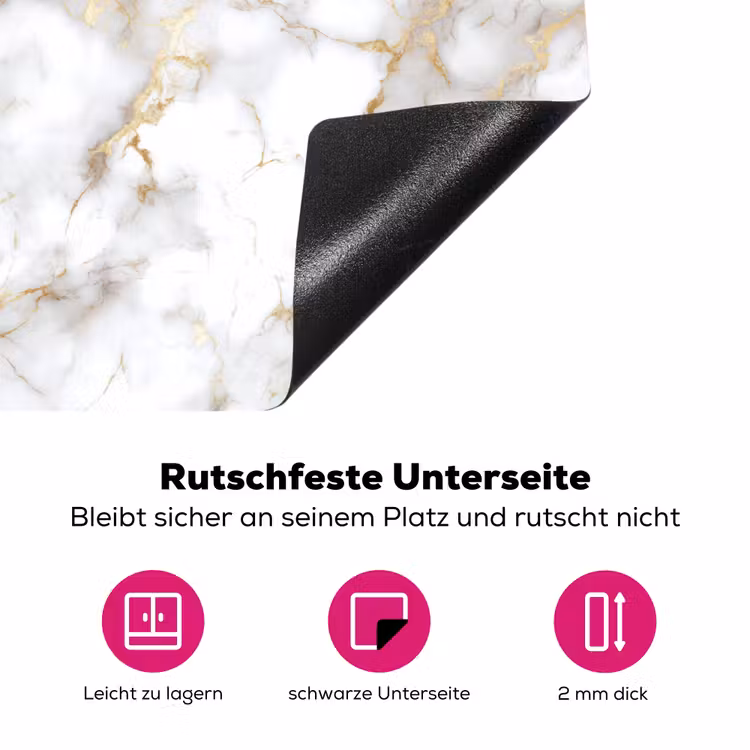 Gouden aders - Marmer - Wit Inductie beschermer vinyl 3mm klein 276 -zzzzzzz-lf-onderkant