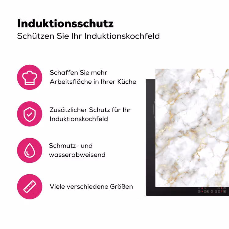 Gouden aders - Marmer - Wit Inductie beschermer vinyl 3mm klein 276 -zzzzzzz-lf-ups