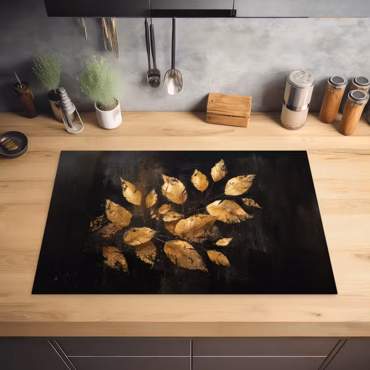 Gouden Bladeren op Donkere Achtergrond Inductie beschermer vinyl 3mm klein -sfeer5